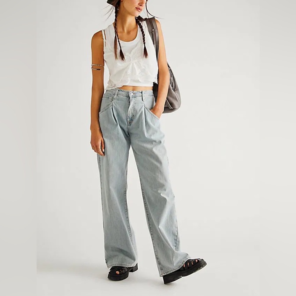Free People We The Free Luca Super Slouch Wide Leg Trouser Jeans - Picture 2 of 9